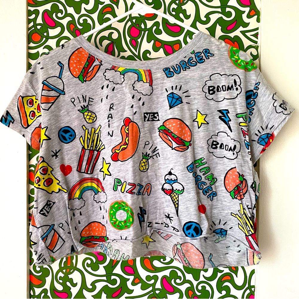 Cute food graffiti crop top, H&M, size medium